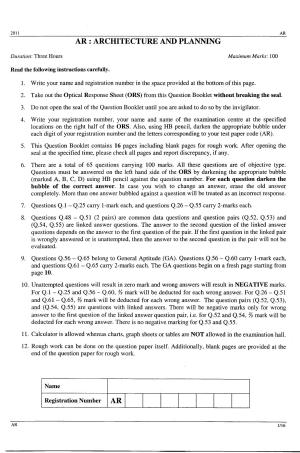 GATE 2011 Architecture and Planning (AR) Question Paper with Answer Key
