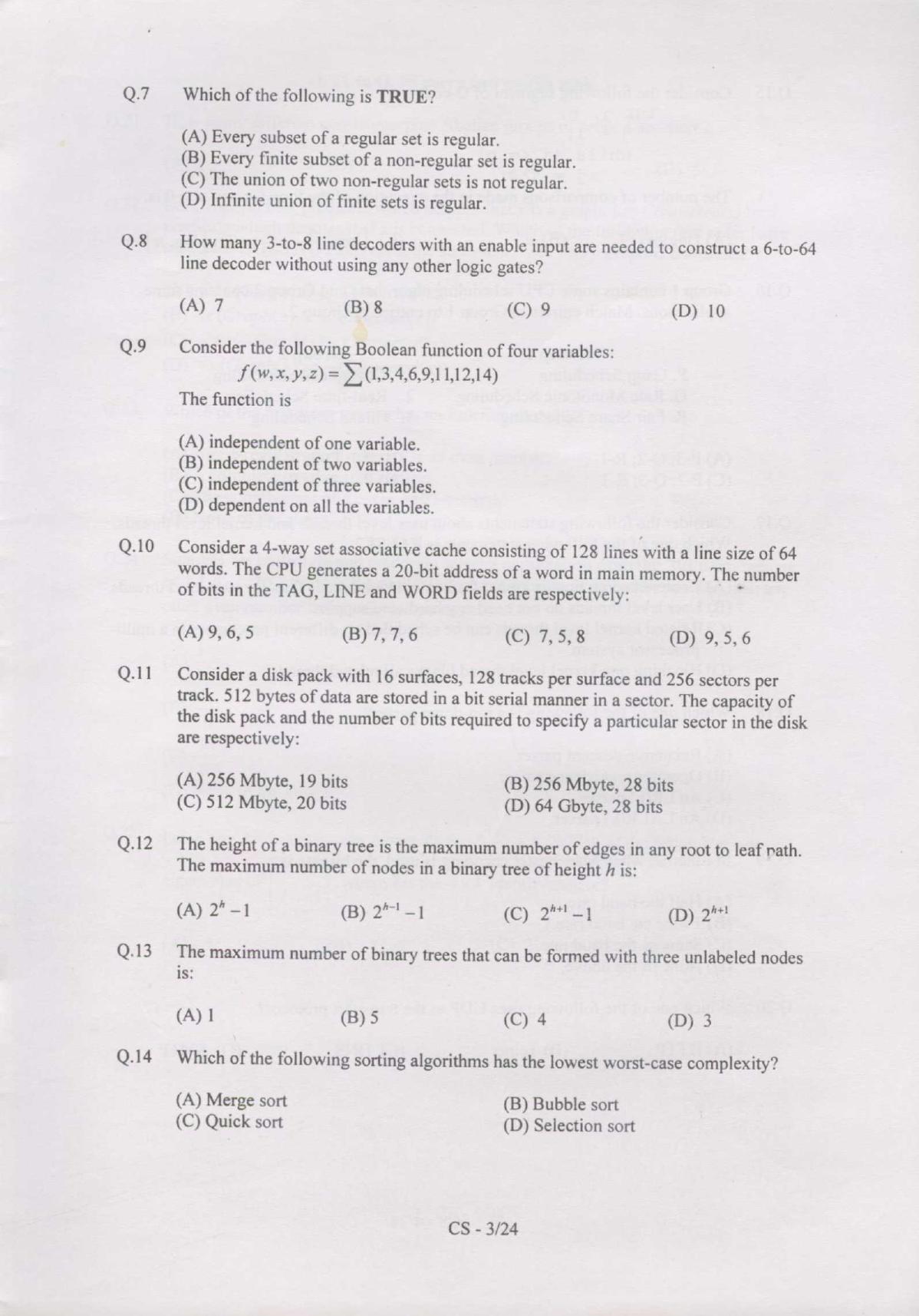 GATE 2007 Computer Science and Information Technology (CS) Question Paper with Answer Key - Page 3