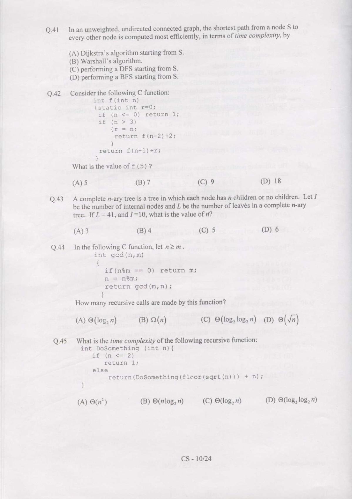 GATE 2007 Computer Science and Information Technology (CS) Question Paper with Answer Key - Page 10