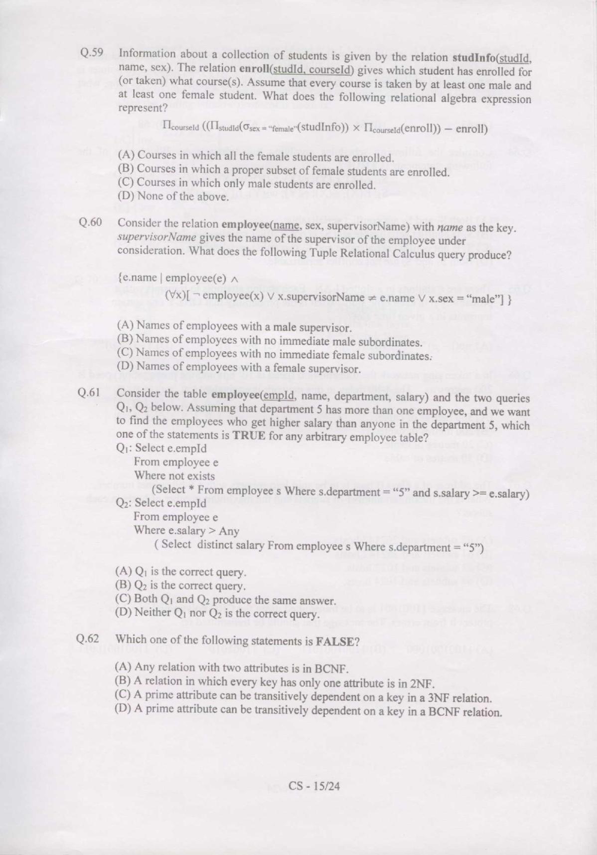 GATE 2007 Computer Science and Information Technology (CS) Question Paper with Answer Key - Page 15