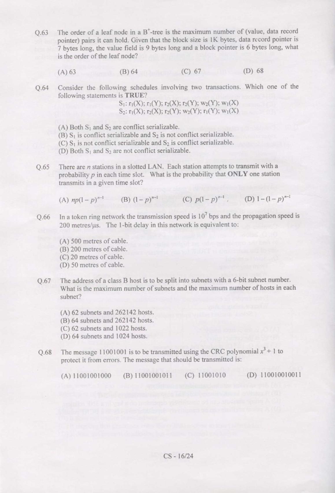 GATE 2007 Computer Science and Information Technology (CS) Question Paper with Answer Key - Page 16