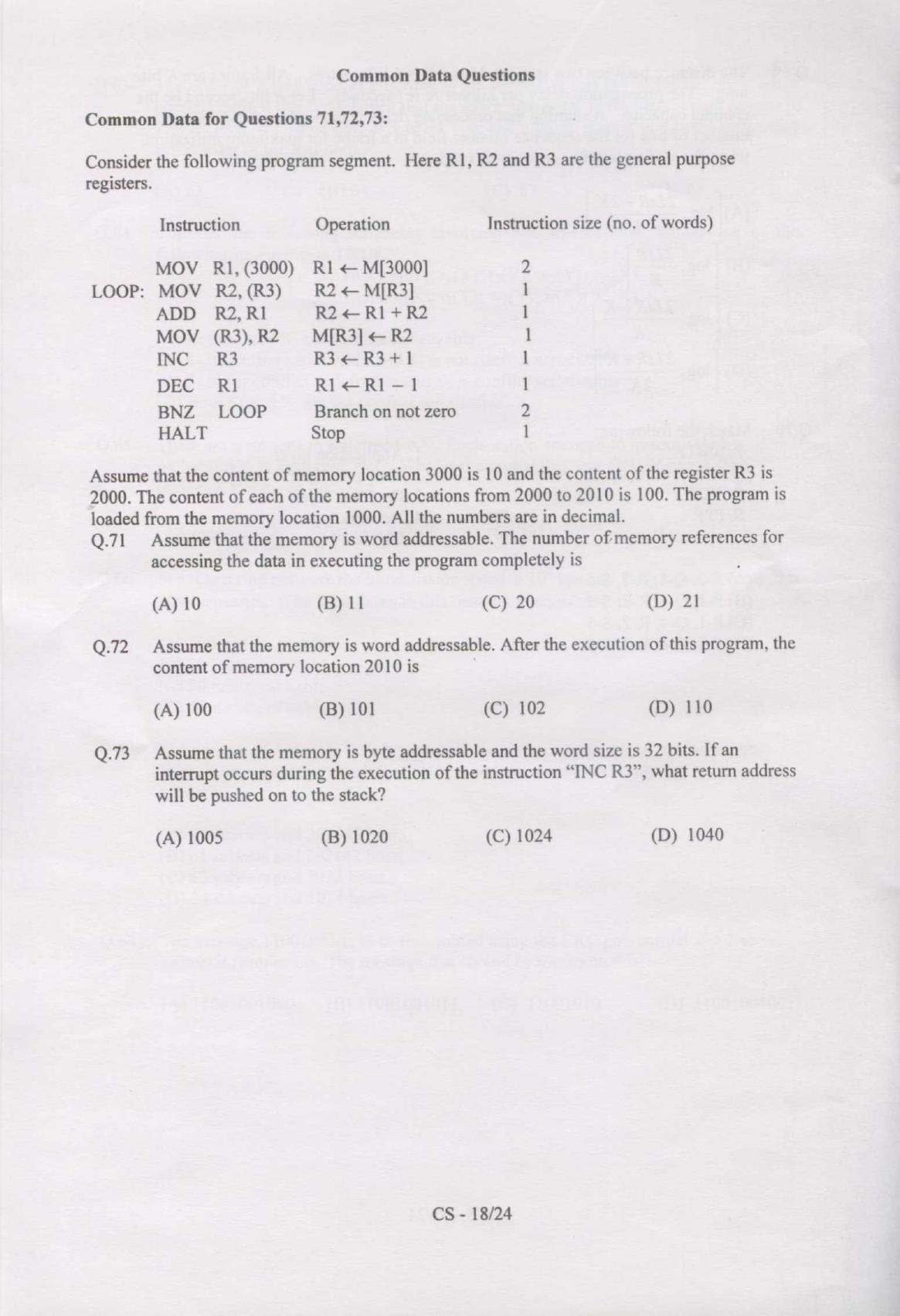 GATE 2007 Computer Science and Information Technology (CS) Question Paper with Answer Key - Page 18