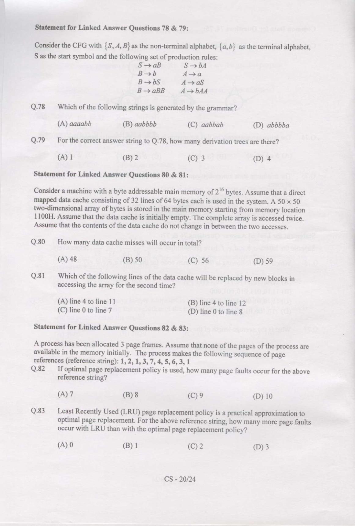 GATE 2007 Computer Science and Information Technology (CS) Question Paper with Answer Key - Page 20