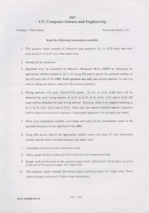 GATE 2007 Computer Science and Information Technology (CS) Question Paper with Answer Key