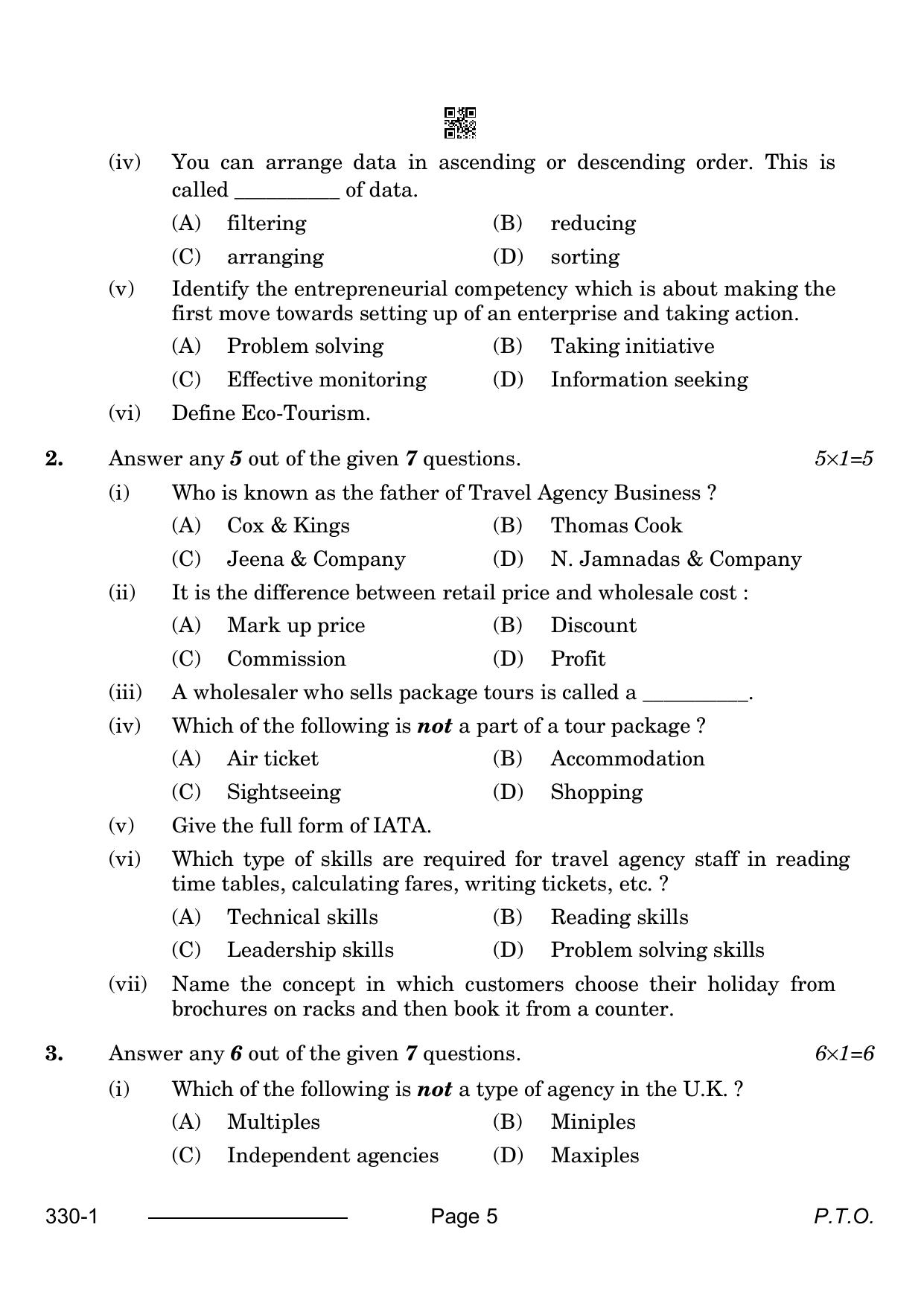 CBSE Class 12 Tourism 2024 Question Paper - Page 5
