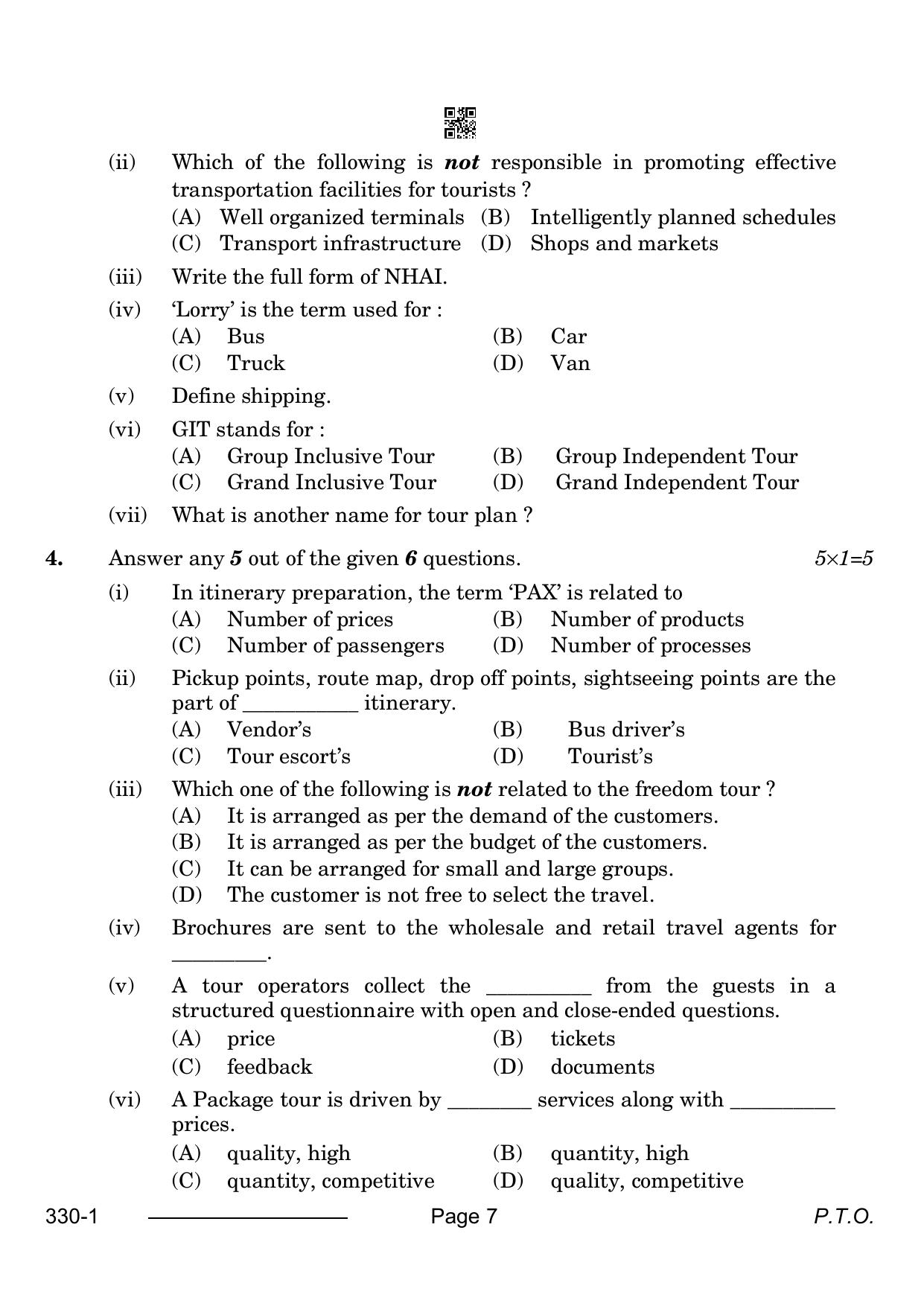 CBSE Class 12 Tourism 2024 Question Paper - Page 7