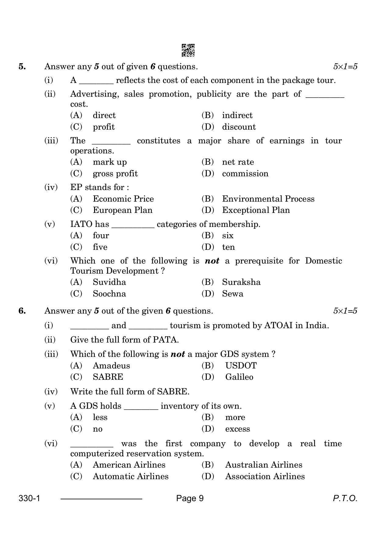 CBSE Class 12 Tourism 2024 Question Paper - Page 9