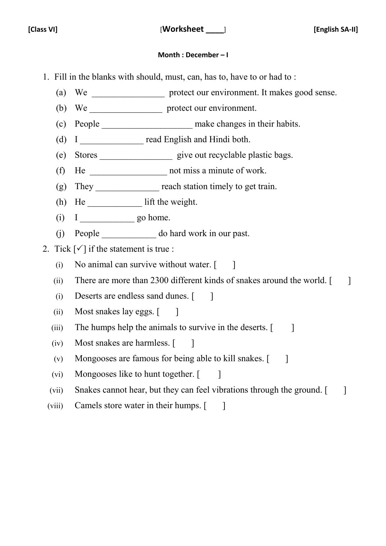CBSE Worksheets for Class 6 English SA2 Practice Assignment 1 - Page 1