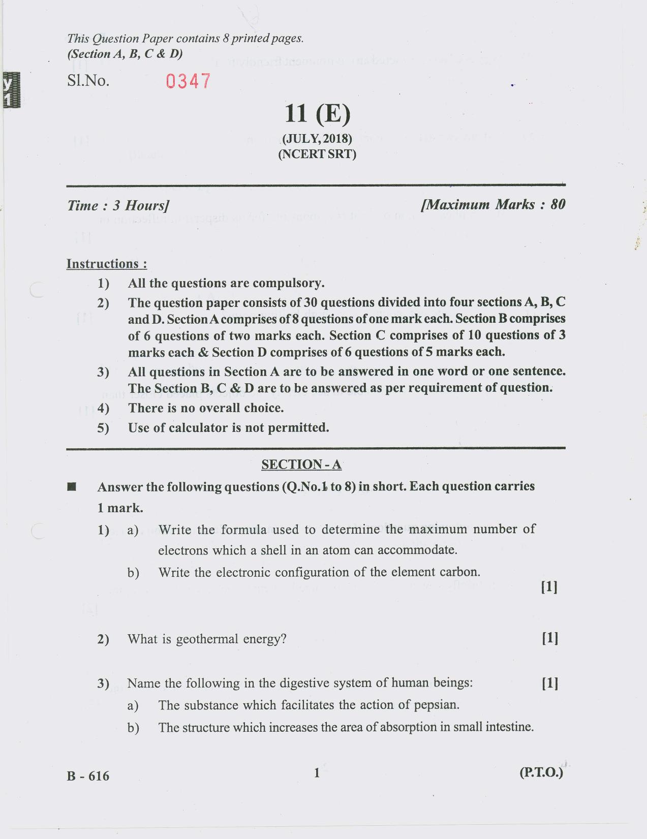 Gujarat Board Class 10th Question Paper 2018 - 11 (E)Sc. & Tech. NCERT SRT( 10th ) - Page 1