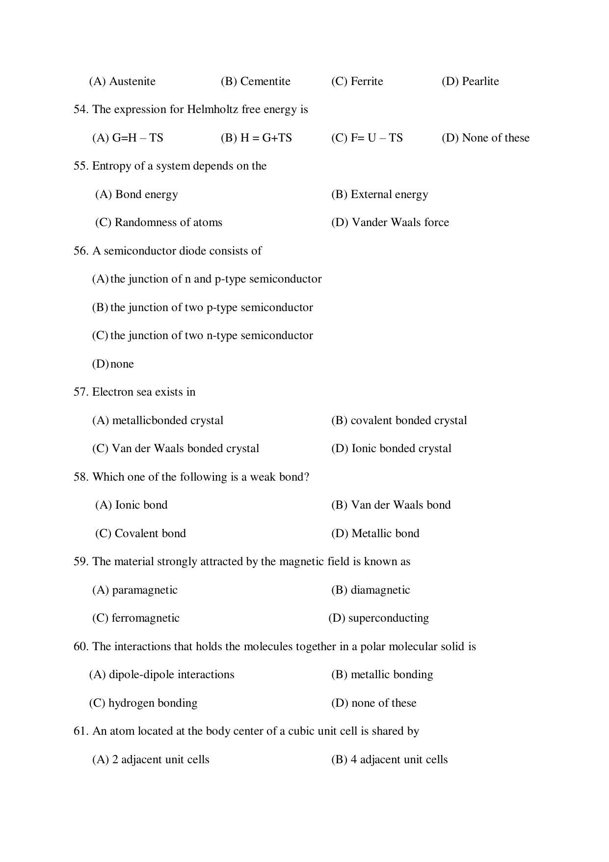 Odisha CPET 2021 MATERIAL SCIENCE Question Paper - Page 6