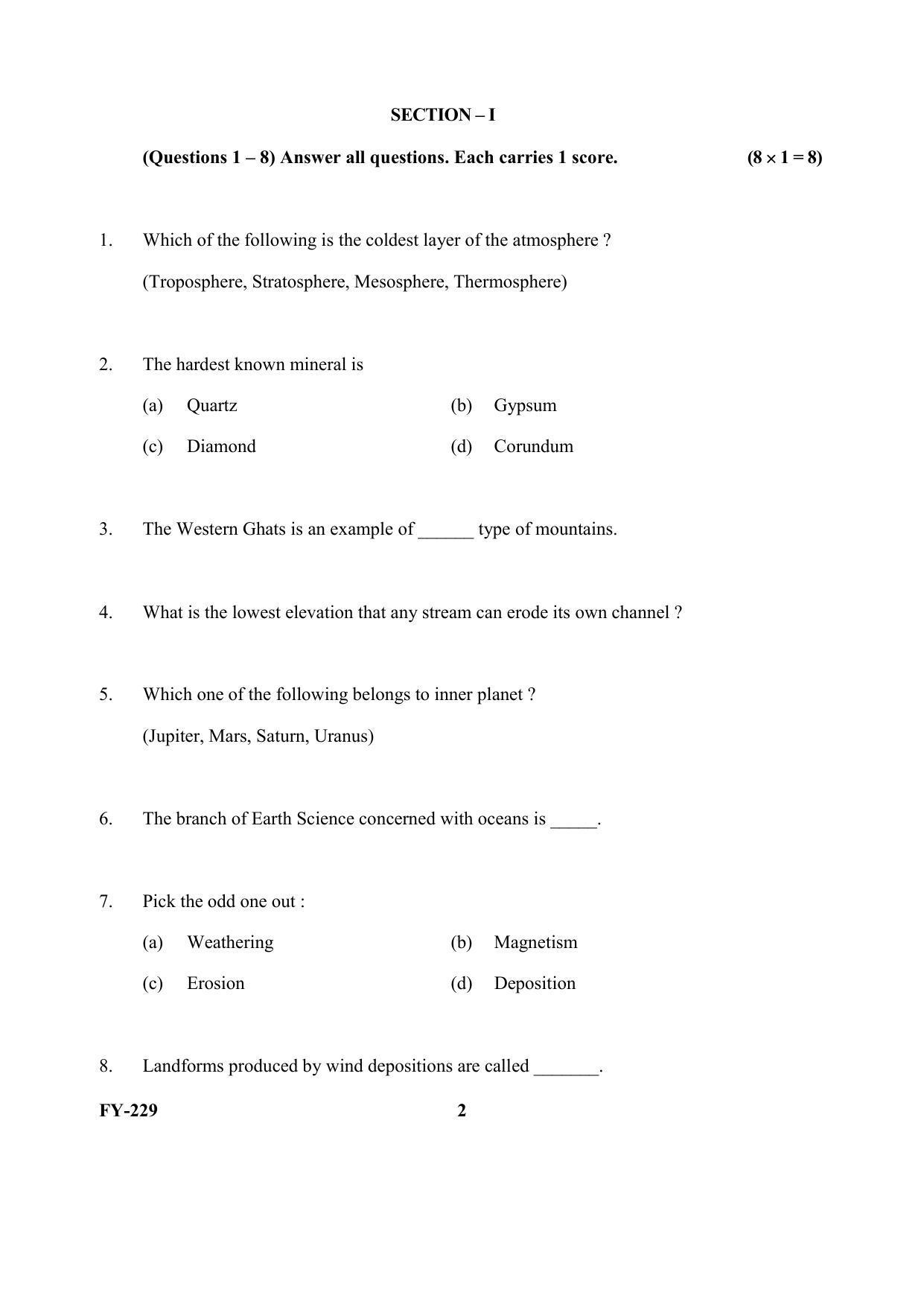 Kerala Plus One (Class 11th) Geology Question Paper 2021 - Page 2