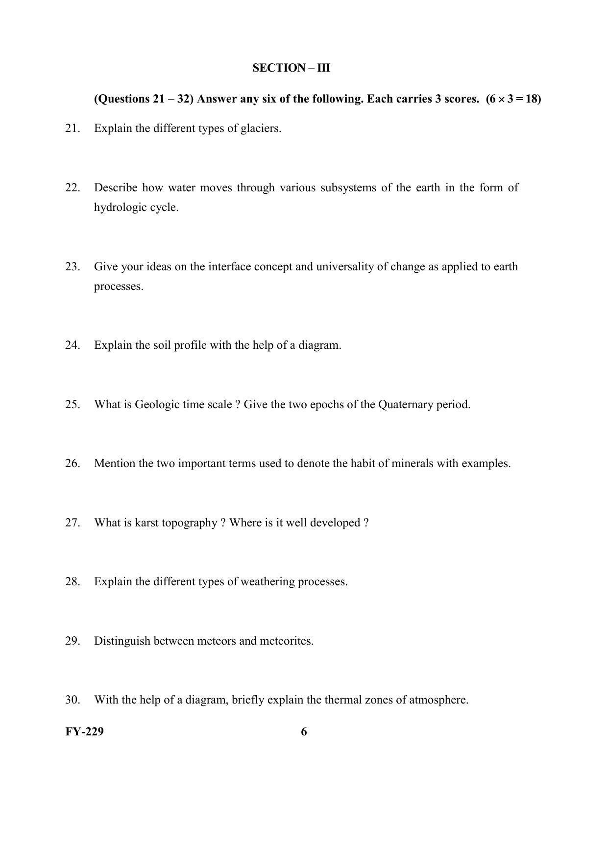 Kerala Plus One (Class 11th) Geology Question Paper 2021 - Page 6