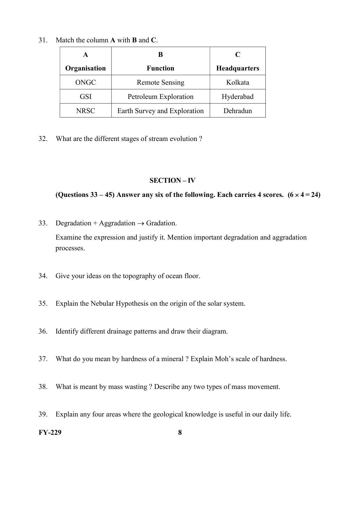 Kerala Plus One (Class 11th) Geology Question Paper 2021 - Page 8