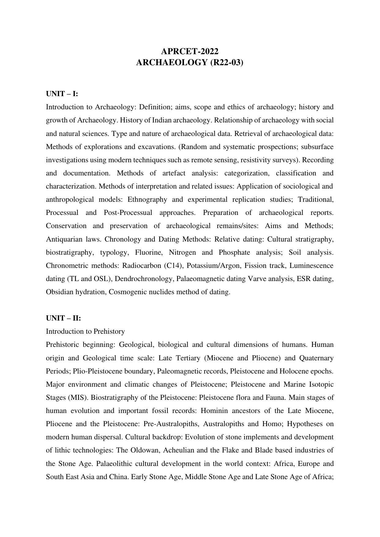 AP RCET Anthropology Syllabus - Page 1