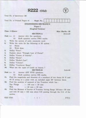 AP Inter 1st Year Engineering Mechanics-I (Old) May-2019-Vocational Question Paper