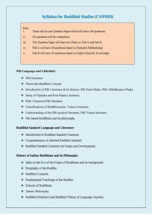 NTA PhD Entrance Exam Buddhist Studies Syllabus