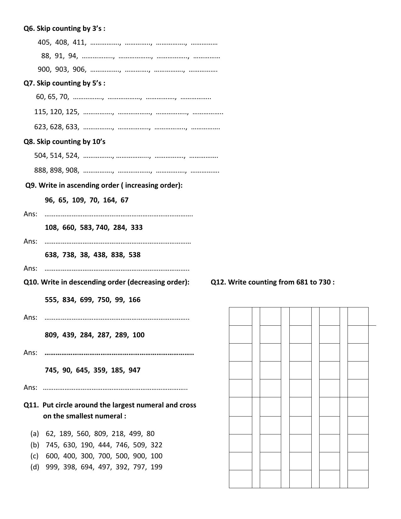 Revison Worksheets for Class 2 Maths Assignment 133 - Page 2