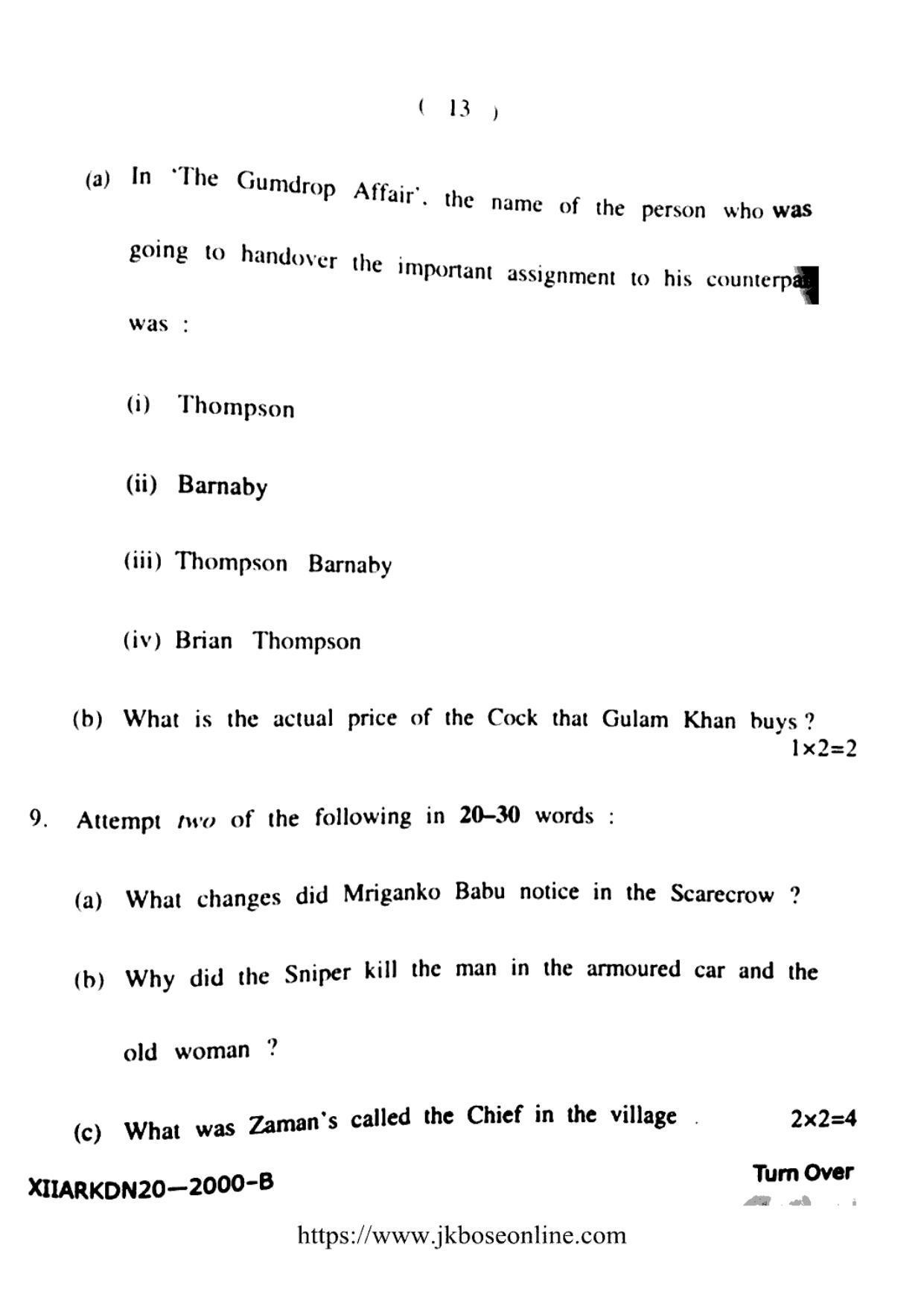 JKBOSE Class 12 English 2000-B Question Papers 2020 - Page 13