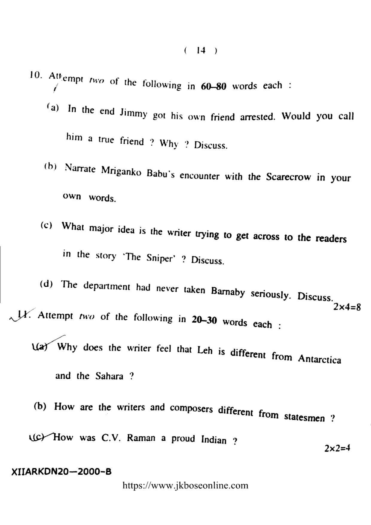 JKBOSE Class 12 English 2000-B Question Papers 2020 - Page 14