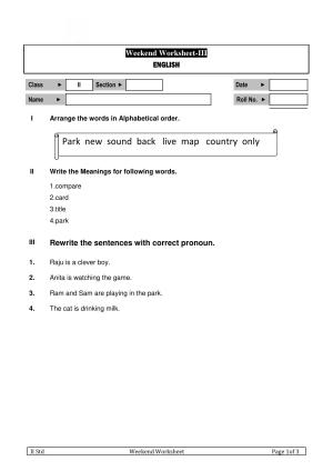 Worksheet for Class 3 English Assignment 38