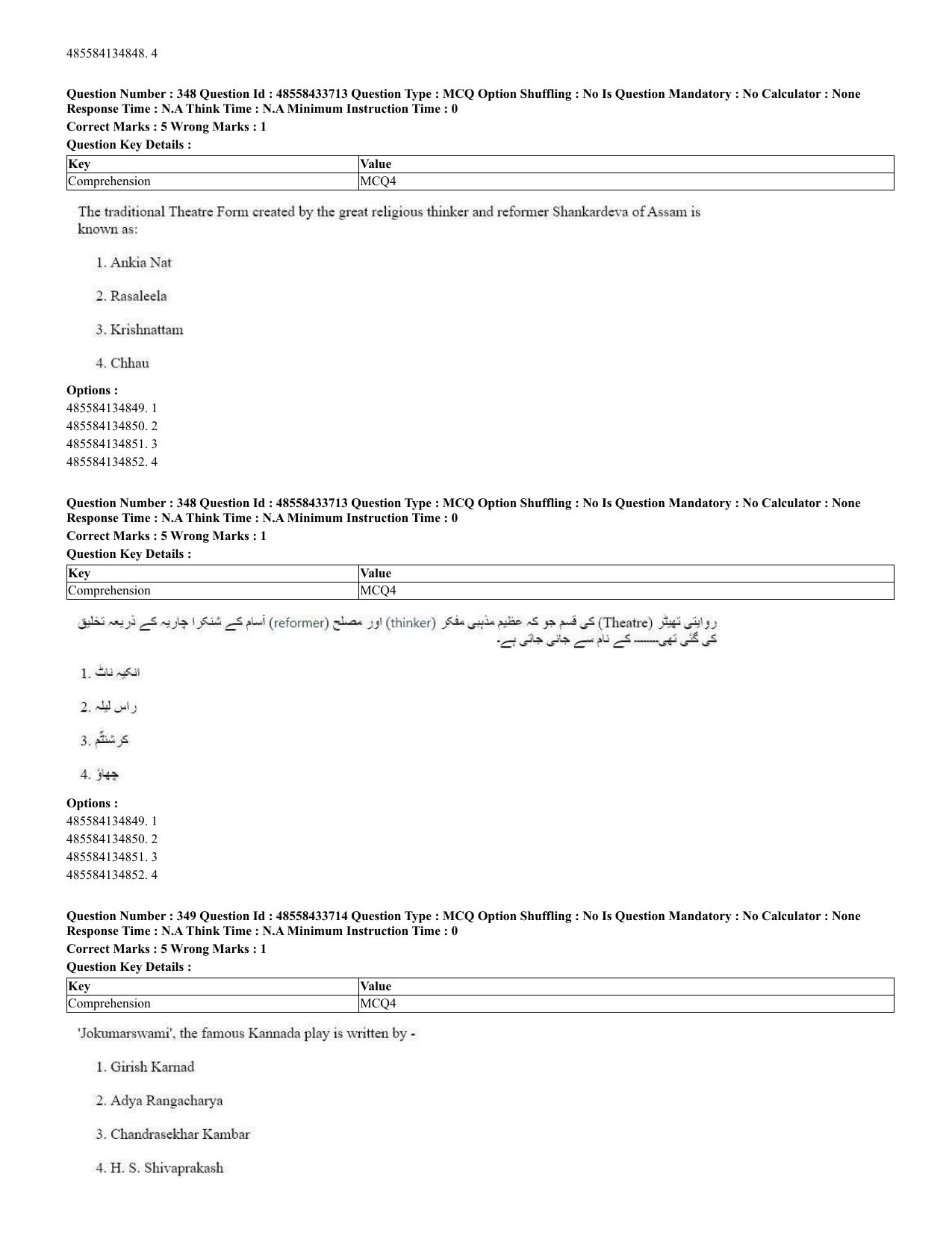 CUET 2023 English Urdu Shift 1 Question Papers - 18 June 2023 - Page 264