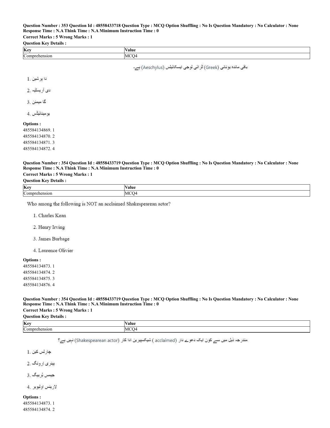 CUET 2023 English Urdu Shift 1 Question Papers - 18 June 2023 - Page 268