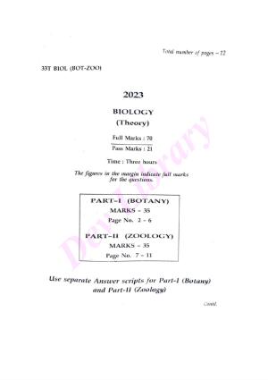 Assam HS 2nd Year Biology 2023 Question Paper