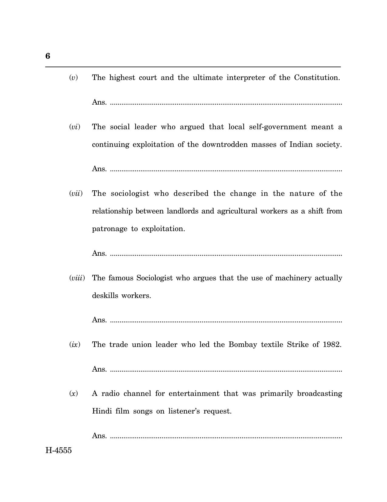 Goa Board Class 12 Sociology (CWSN) (March 2024) Question Paper - Page 6