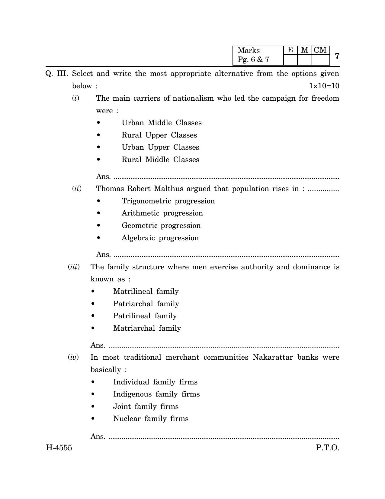 Goa Board Class 12 Sociology (CWSN) (March 2024) Question Paper - Page 7