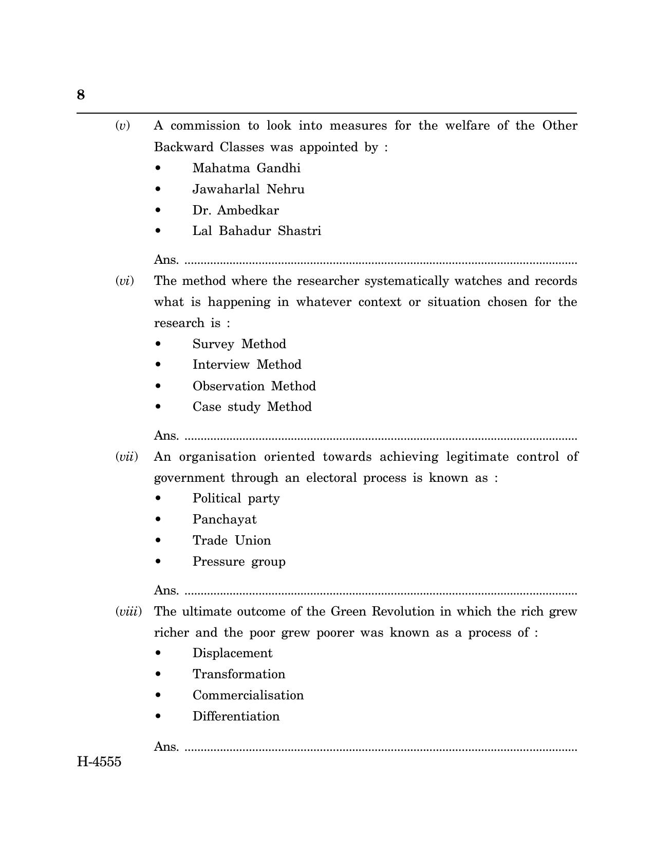 Goa Board Class 12 Sociology (CWSN) (March 2024) Question Paper - Page 8