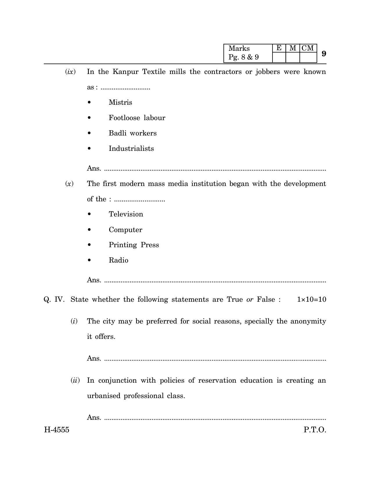 Goa Board Class 12 Sociology (CWSN) (March 2024) Question Paper - Page 9