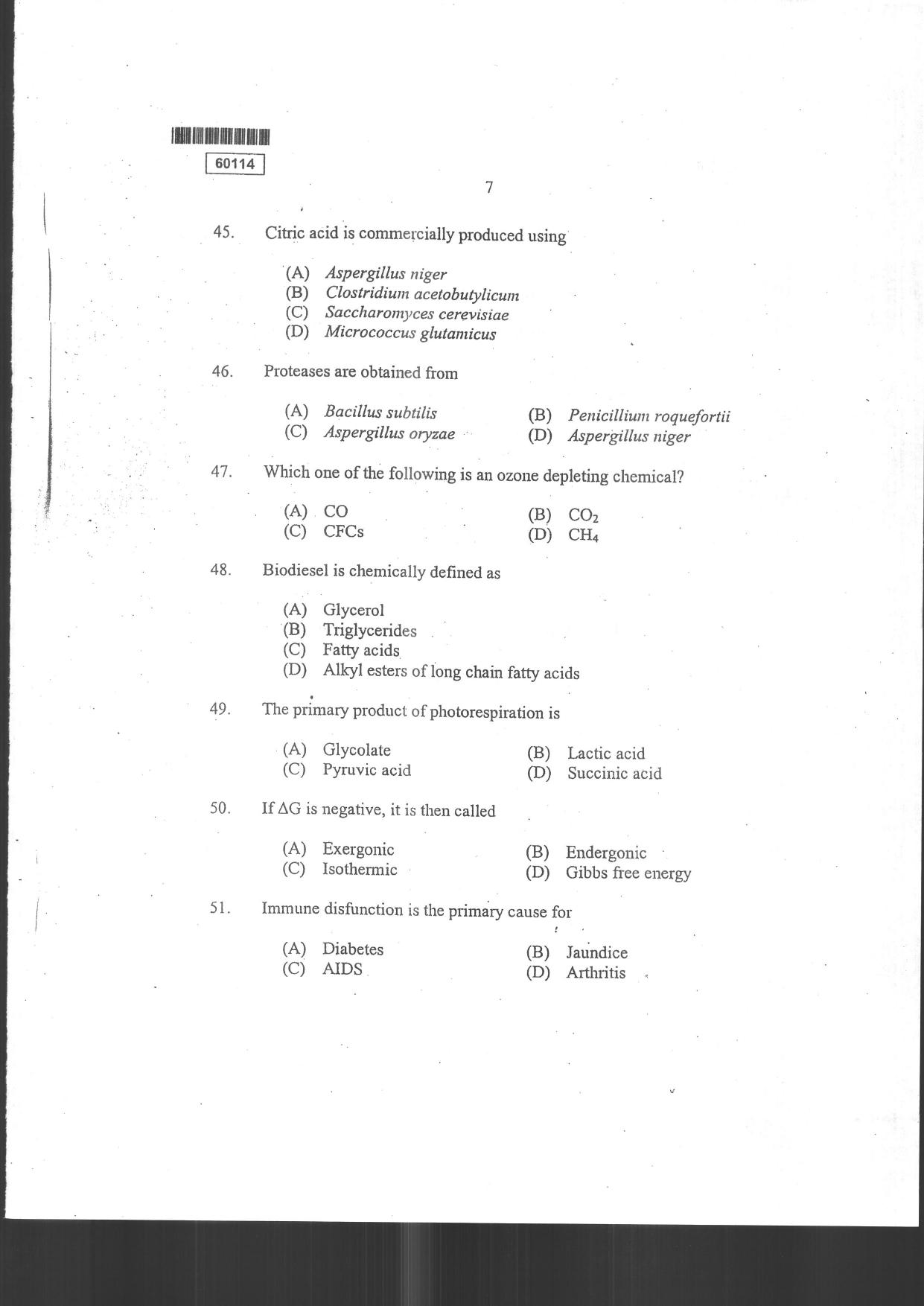 CUSAT CAT 2014 Biotechnology Question Paper - Page 9