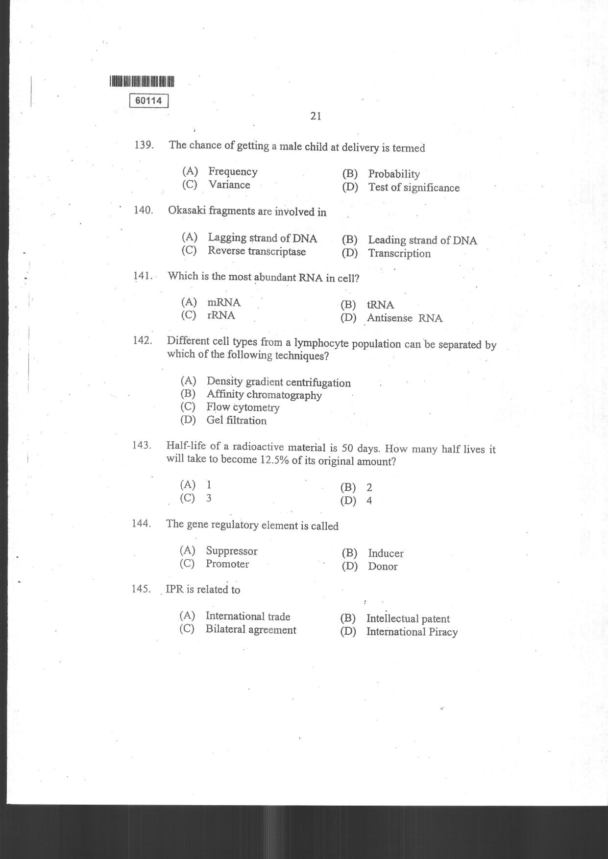 CUSAT CAT 2014 Biotechnology Question Paper - Page 23