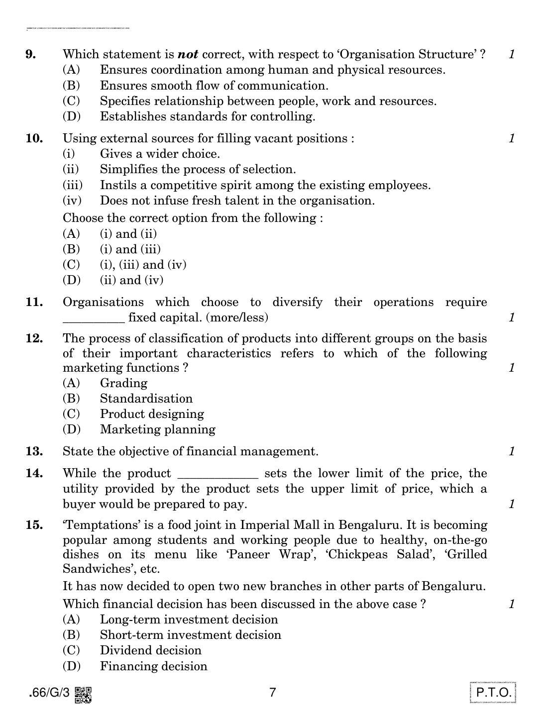 CBSE Class 12 66-C-3 - Business Studies 2020 Compartment Question Paper - Page 7