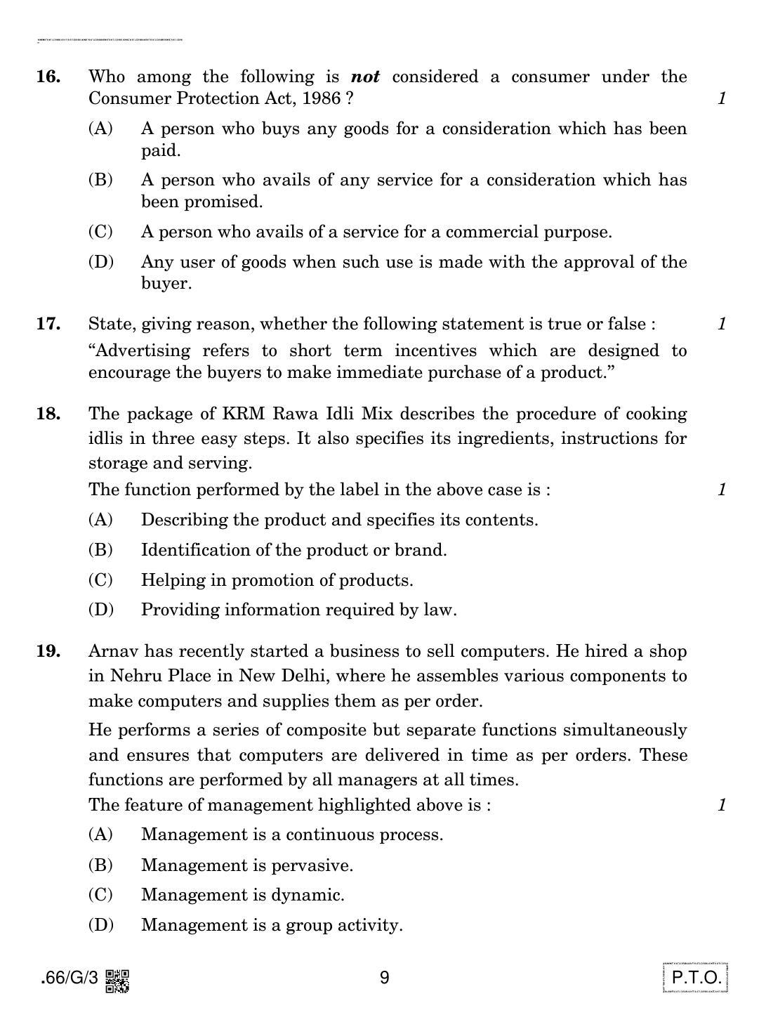 CBSE Class 12 66-C-3 - Business Studies 2020 Compartment Question Paper - Page 9