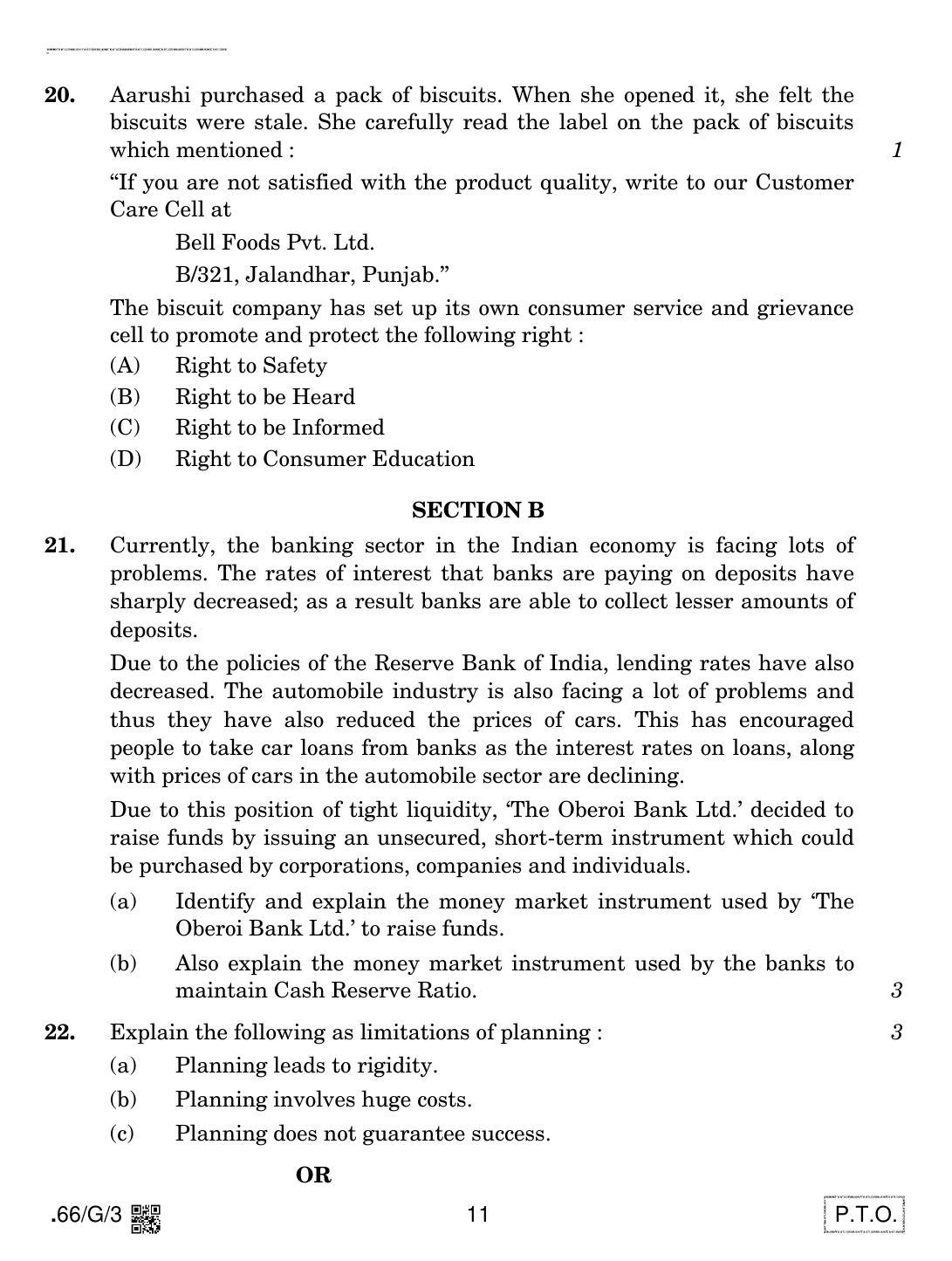 CBSE Class 12 66-C-3 - Business Studies 2020 Compartment Question Paper - Page 11