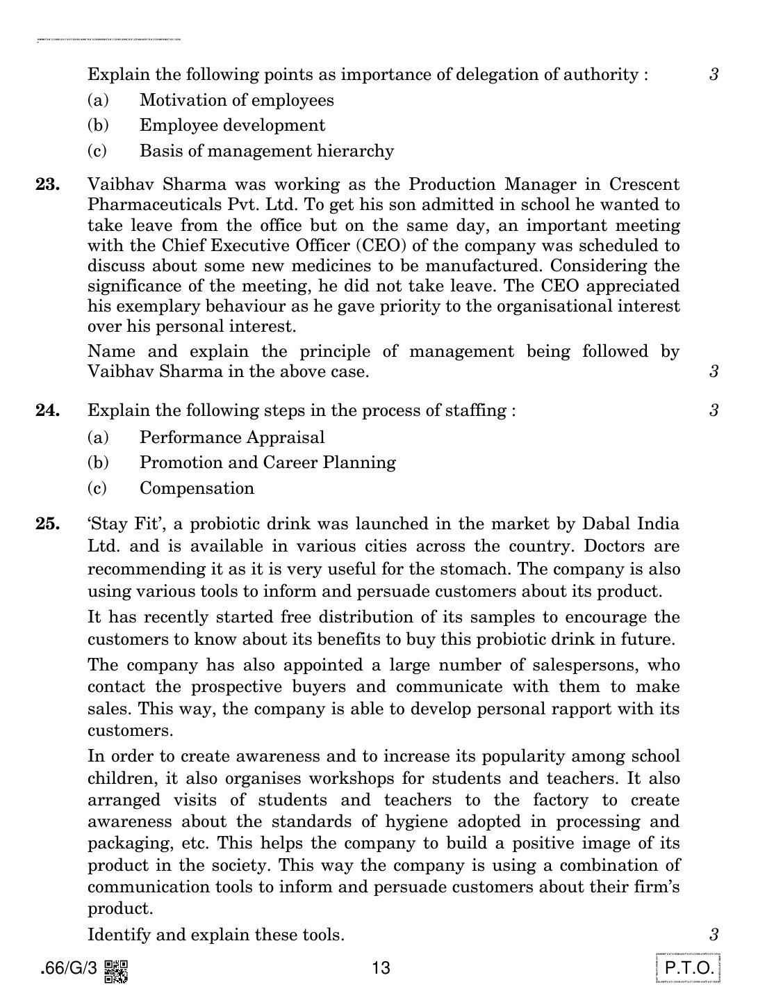 CBSE Class 12 66-C-3 - Business Studies 2020 Compartment Question Paper - Page 13