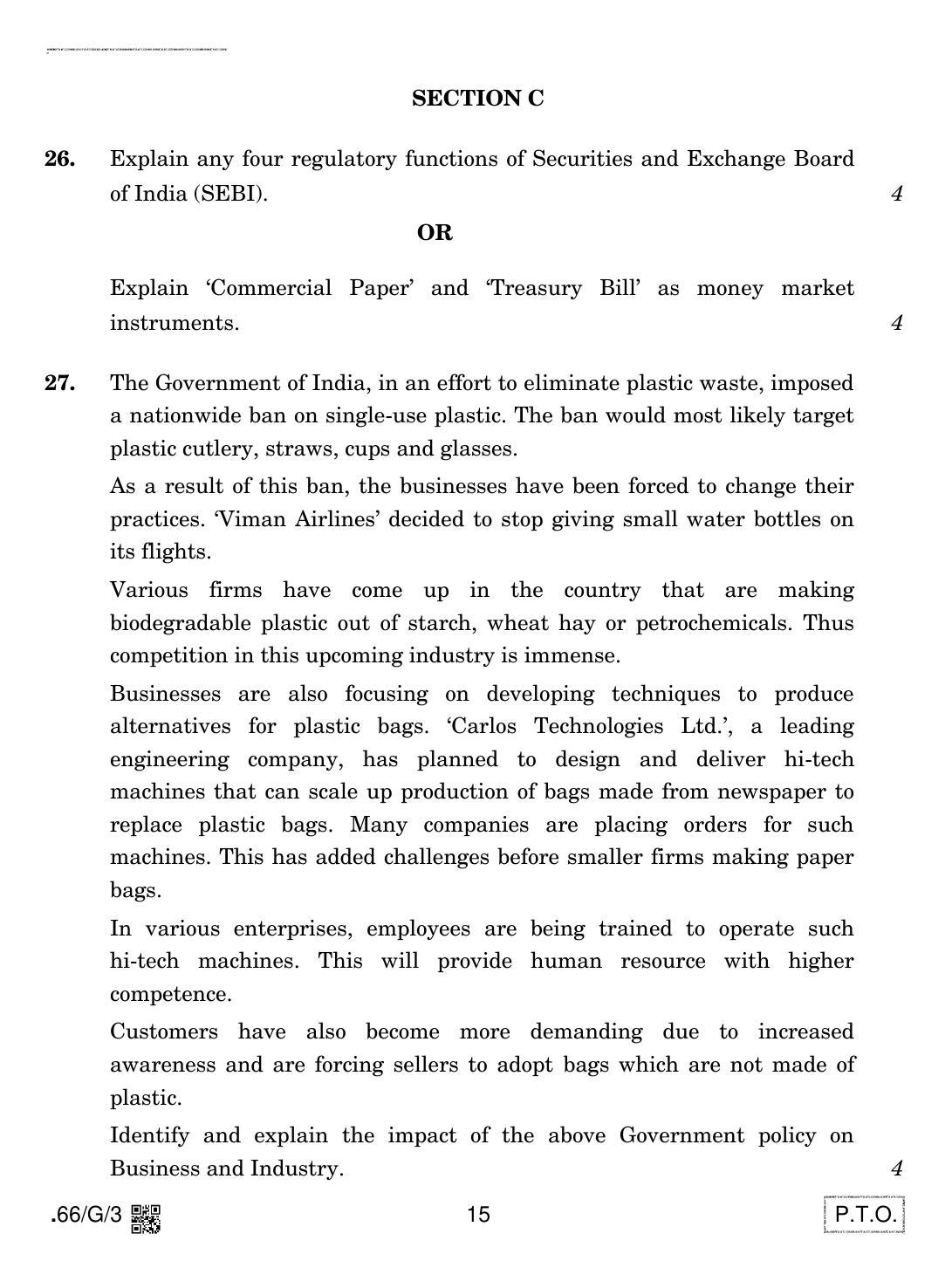 CBSE Class 12 66-C-3 - Business Studies 2020 Compartment Question Paper - Page 15