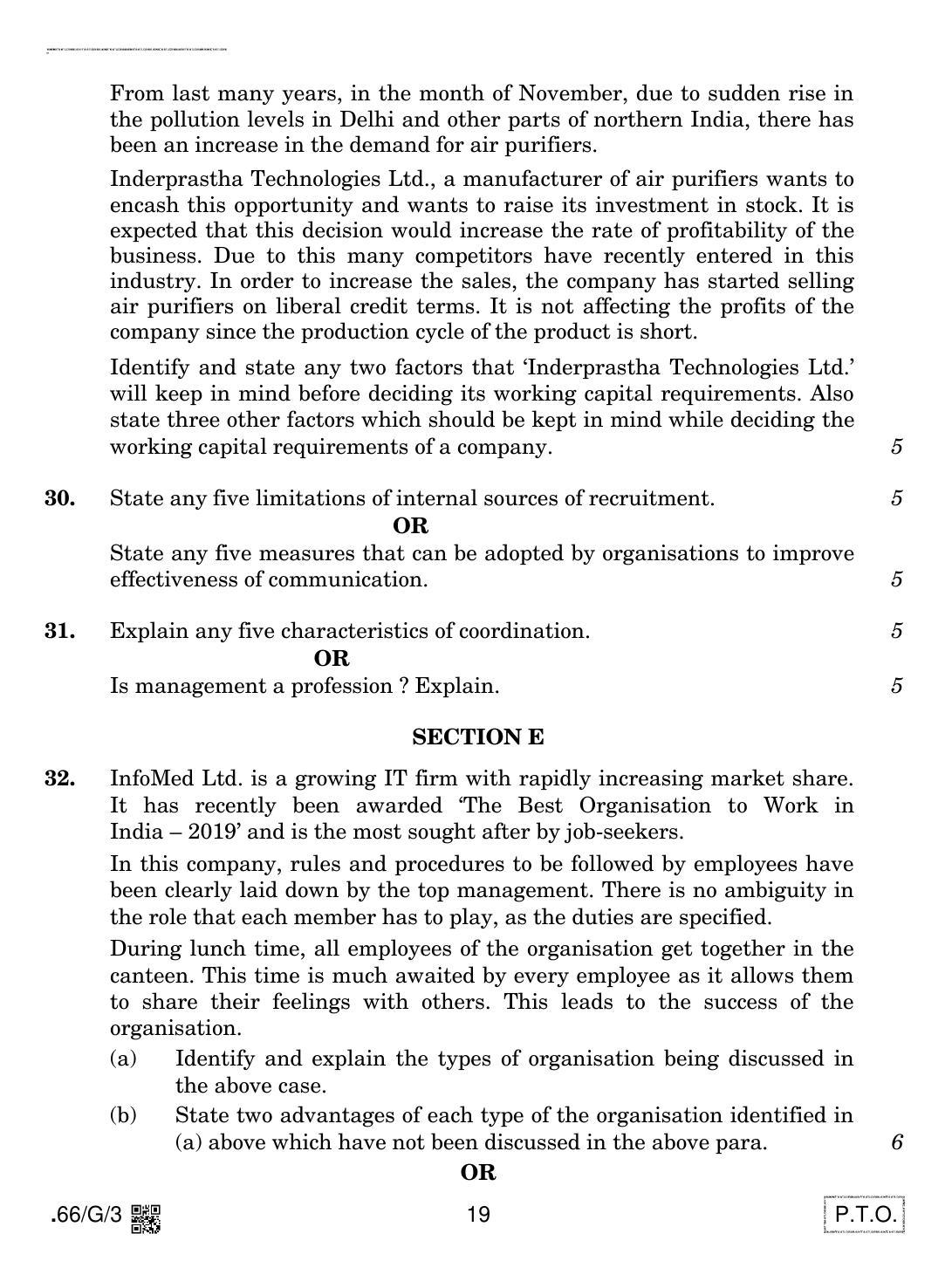 CBSE Class 12 66-C-3 - Business Studies 2020 Compartment Question Paper - Page 19