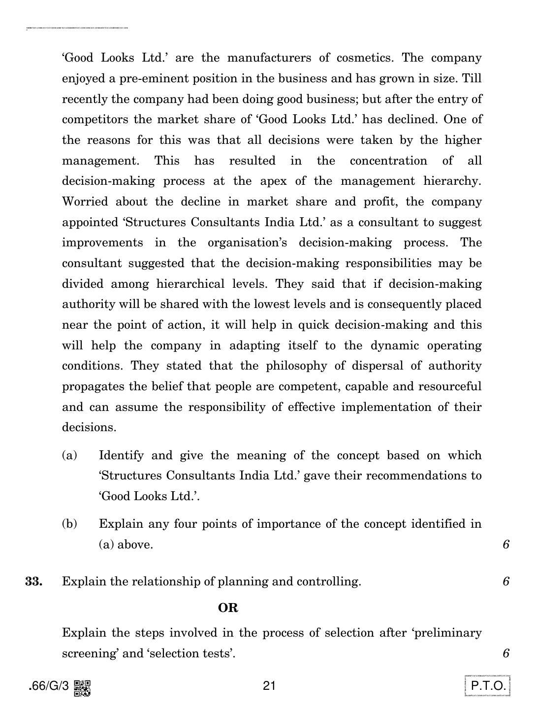 CBSE Class 12 66-C-3 - Business Studies 2020 Compartment Question Paper - Page 21