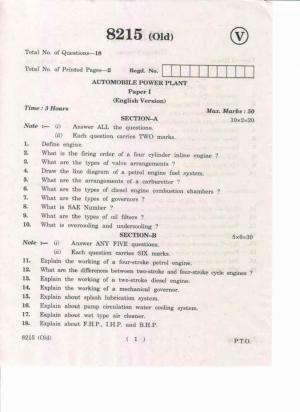 AP Inter. 2nd Year Vocational Question Paper May – 2019 - Automobile Power Plant-I(Old)