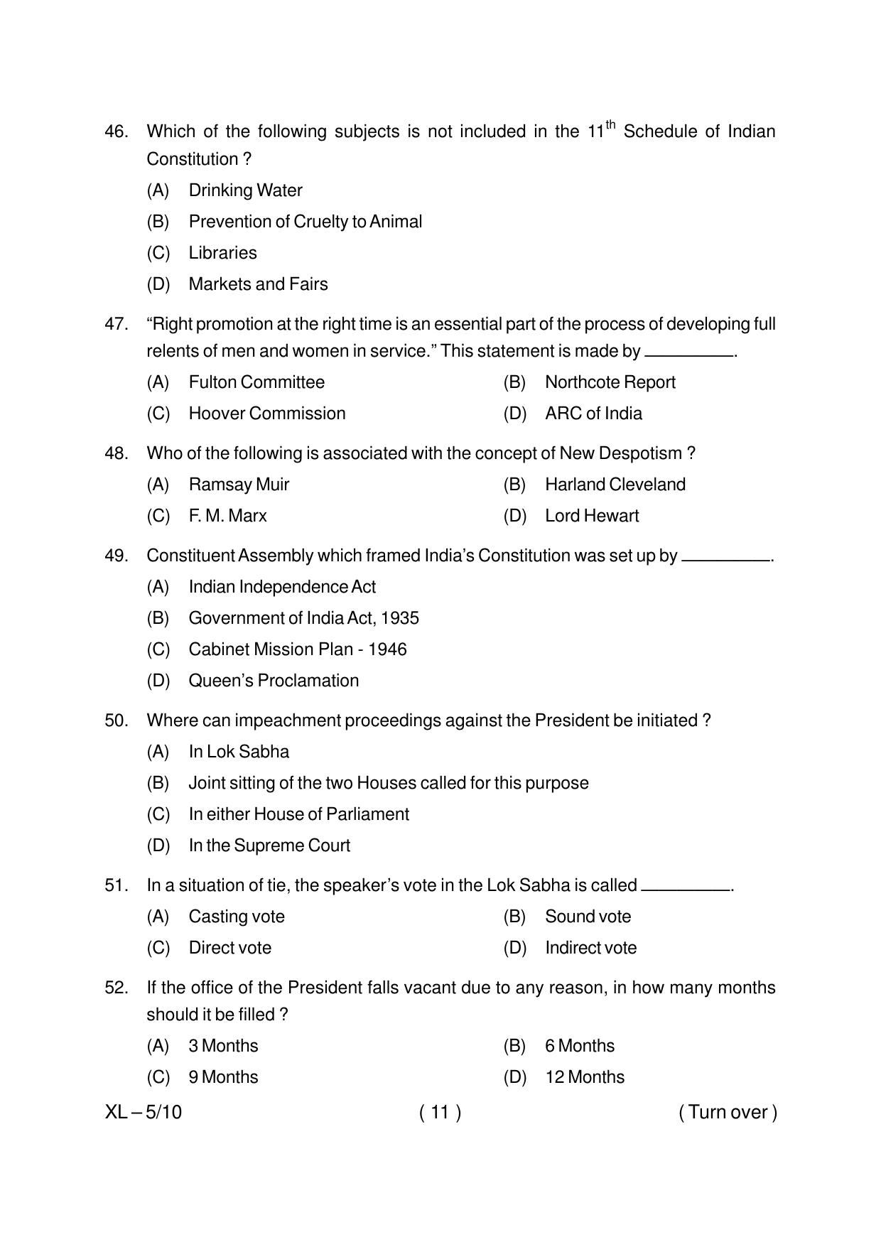 Odisha CPET PUBLIC ADMINISTRATION 2020 Question Paper - Page 11