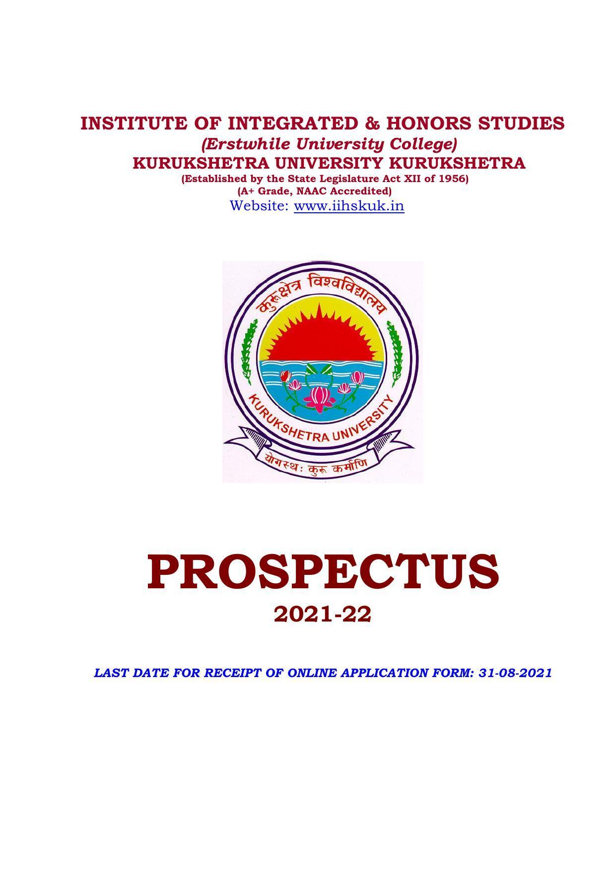Kurukshetra University, Kurukshetra 2021-22 (Prospectus) - Page 1