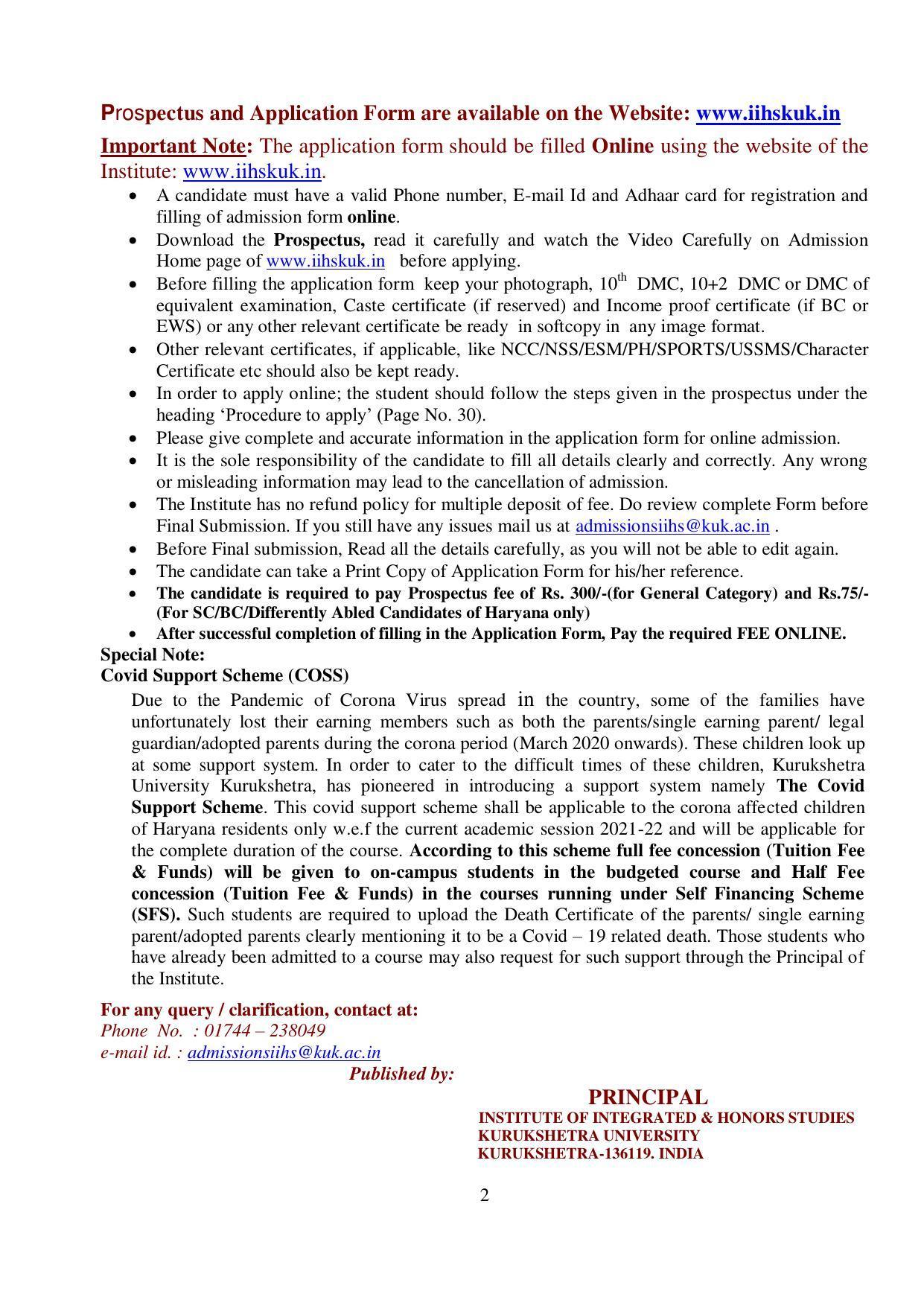 Kurukshetra University, Kurukshetra 2021-22 (Prospectus) - Page 2
