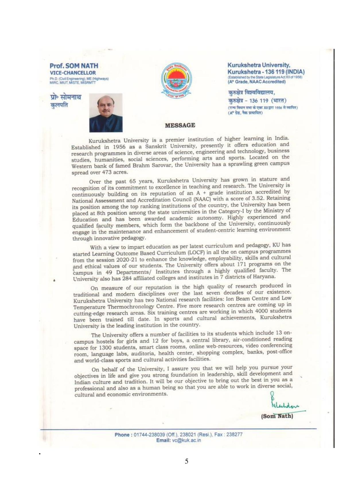 Kurukshetra University, Kurukshetra 2021-22 (Prospectus) - Page 5