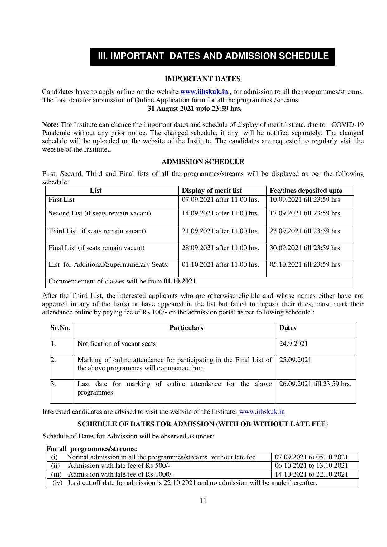 Kurukshetra University, Kurukshetra 2021-22 (Prospectus) - Page 11