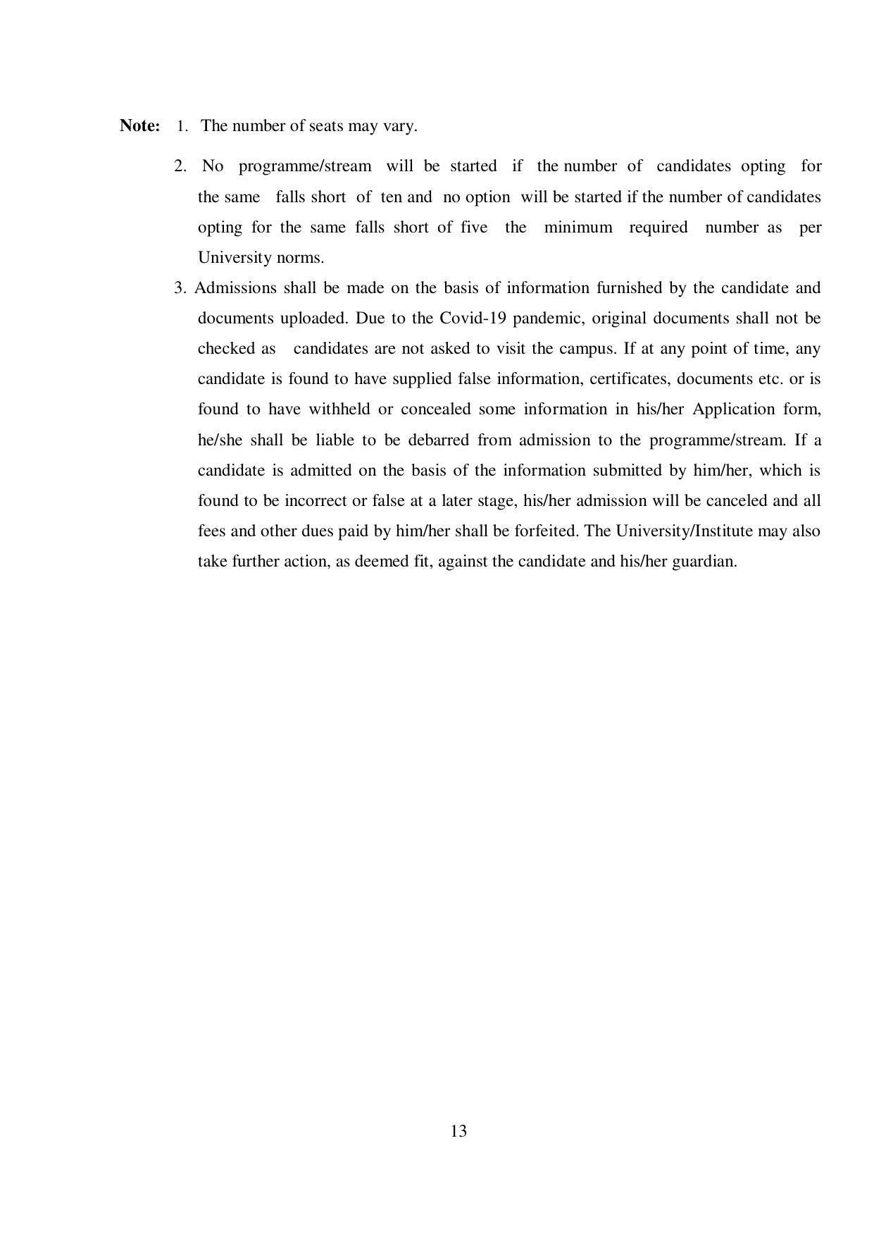 Kurukshetra University, Kurukshetra 2021-22 (Prospectus) - Page 13