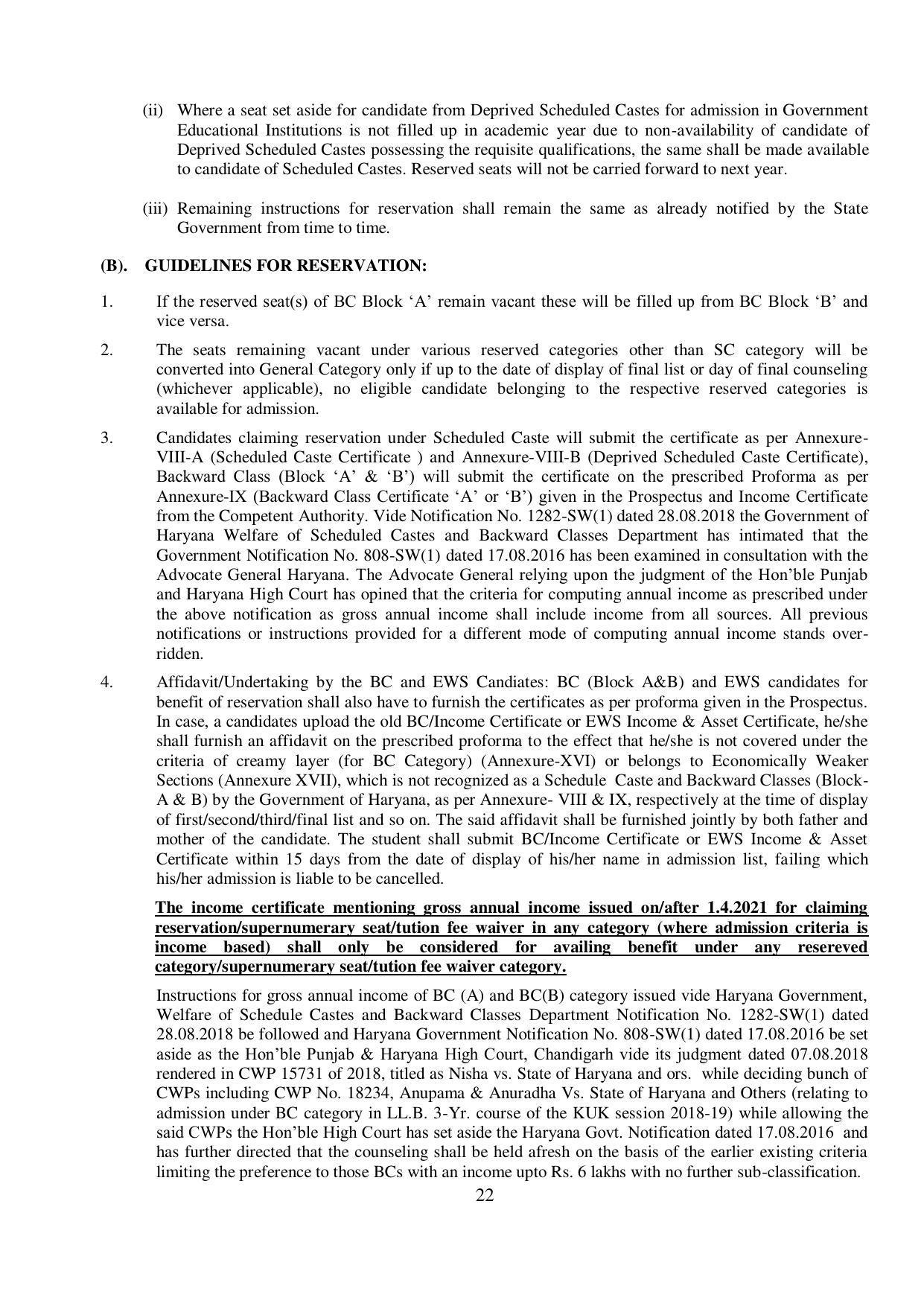Kurukshetra University, Kurukshetra 2021-22 (Prospectus) - Page 22
