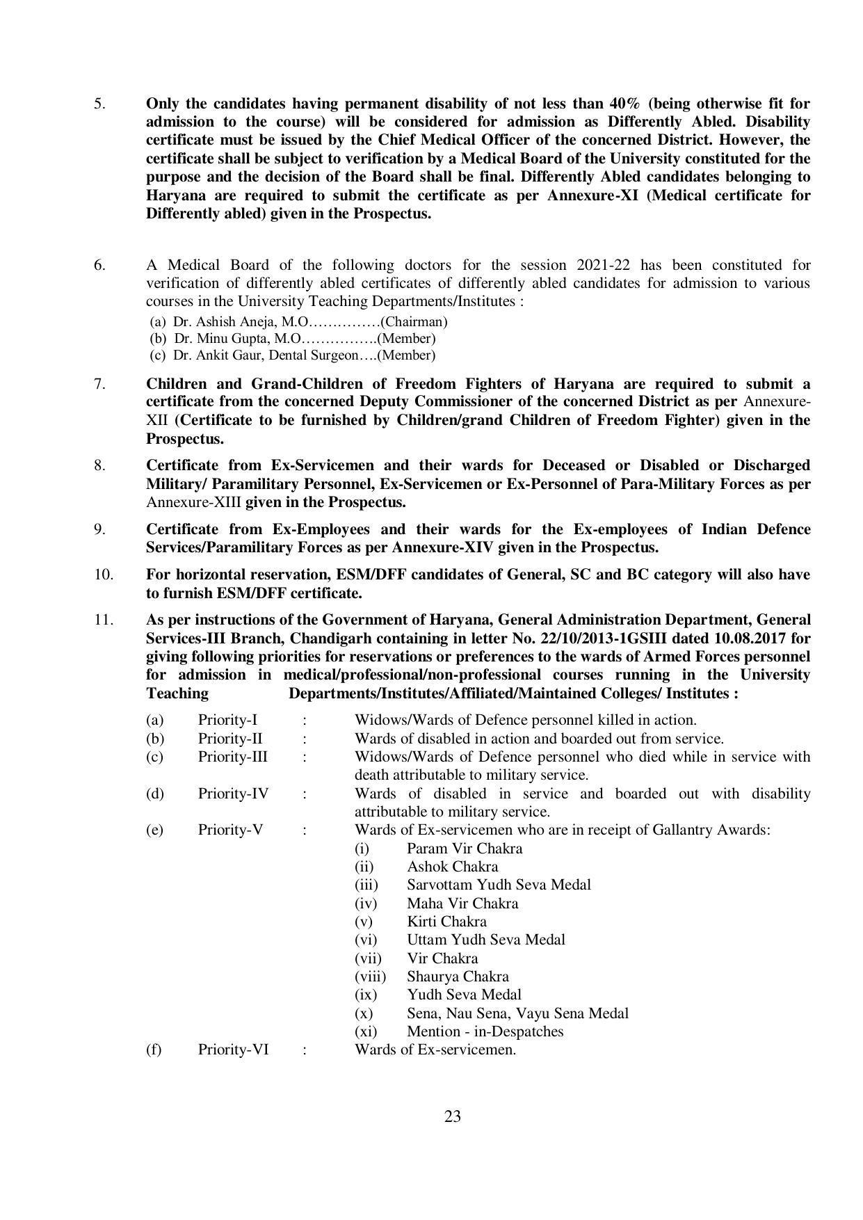 Kurukshetra University, Kurukshetra 2021-22 (Prospectus) - Page 23