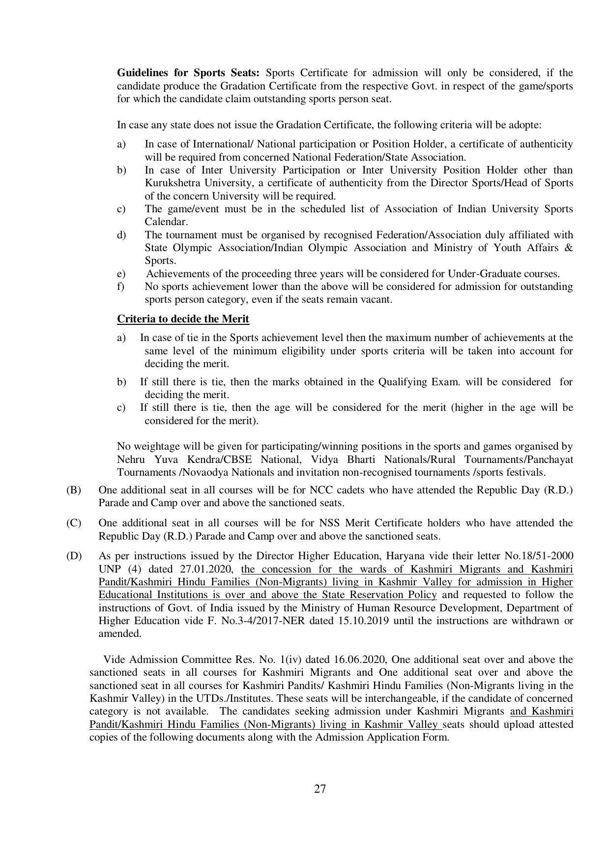 Kurukshetra University, Kurukshetra 2021-22 (Prospectus) - Page 27